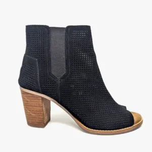 Toms | Women’s black Majorca Peep Toe ankle booties, perforated suede size 6