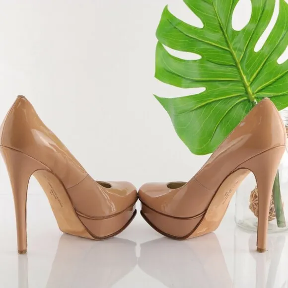 Vera Wang Lavender Women Zoey Pump Size 9.5 Tan Nude Patent Platform Stiletto