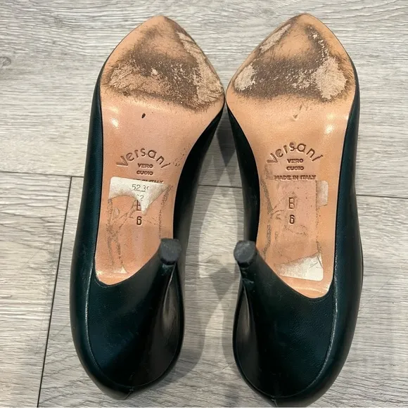 VERSANI Heels Pumps Leather &amp; Suede Forrest Green Origami Bow 6B Vintage​