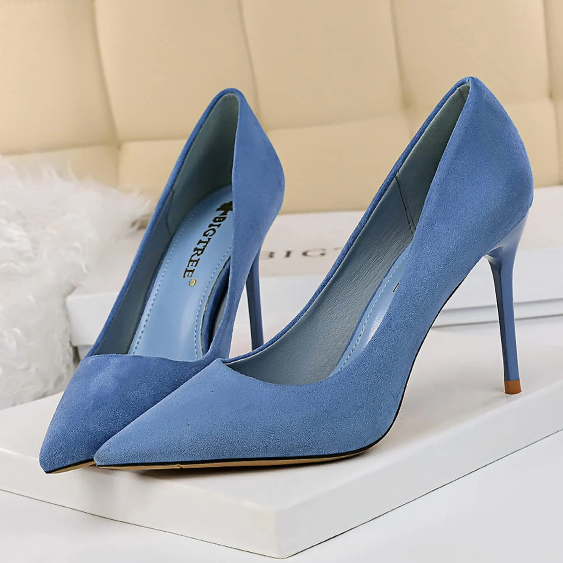 VFDB Women's Fashion Pointed Toe Pumps High Heel Stilettos Sexy Slip on Dress Prom Party Evening Pump Shoes X-Blue US 7