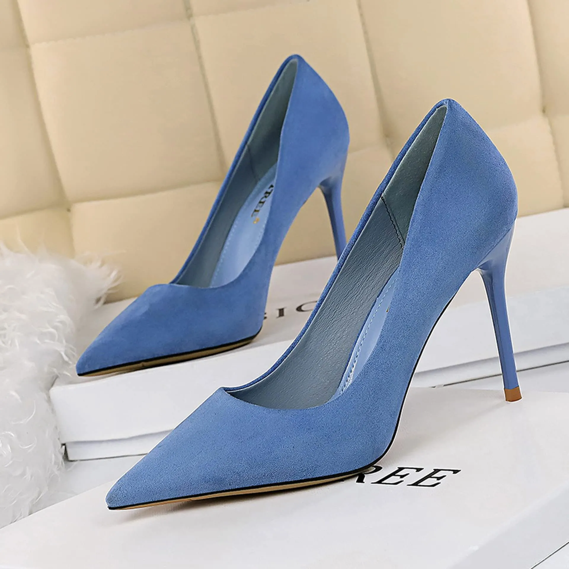 VFDB Women's Fashion Pointed Toe Pumps High Heel Stilettos Sexy Slip on Dress Prom Party Evening Pump Shoes X-Blue US 7