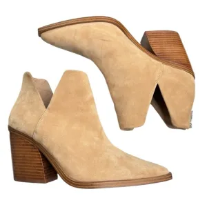 Vince Camuto Gigietta Ankle Boots Booties Size 11 Tan Suede Leather Block Heel
