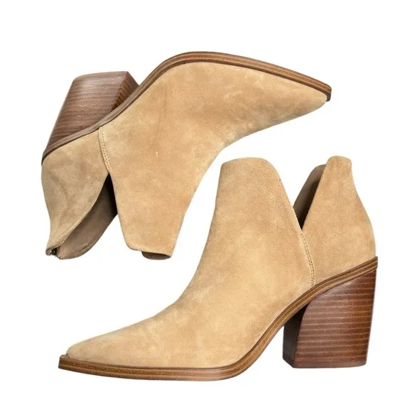 Vince Camuto Gigietta Ankle Boots Booties Size 11 Tan Suede Leather Block Heel