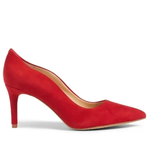 Vince Camuto Jaynita Red Suede Pointy Toe Heels Business Office Work Scallop 6