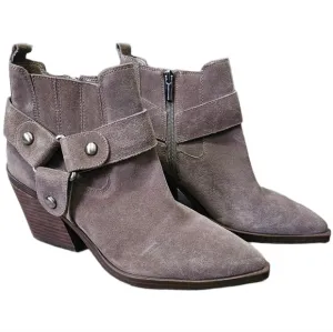 Vince Camuto suede moto boho western grey brown ankle boots cuban heel size 8.5