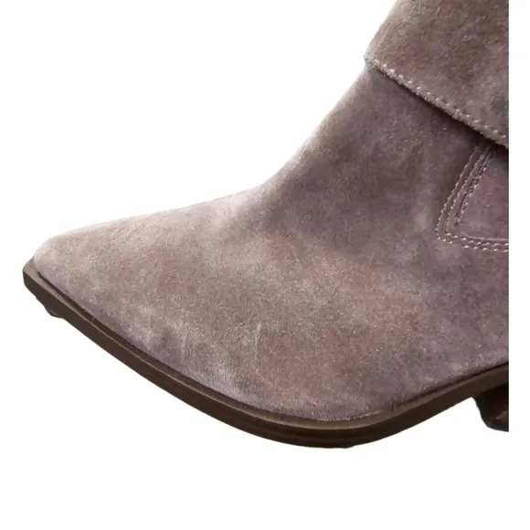 Vince Camuto suede moto boho western grey brown ankle boots cuban heel size 8.5