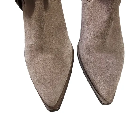Vince Camuto suede moto boho western grey brown ankle boots cuban heel size 8.5