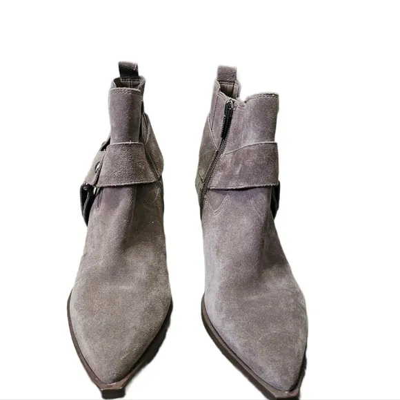 Vince Camuto suede moto boho western grey brown ankle boots cuban heel size 8.5
