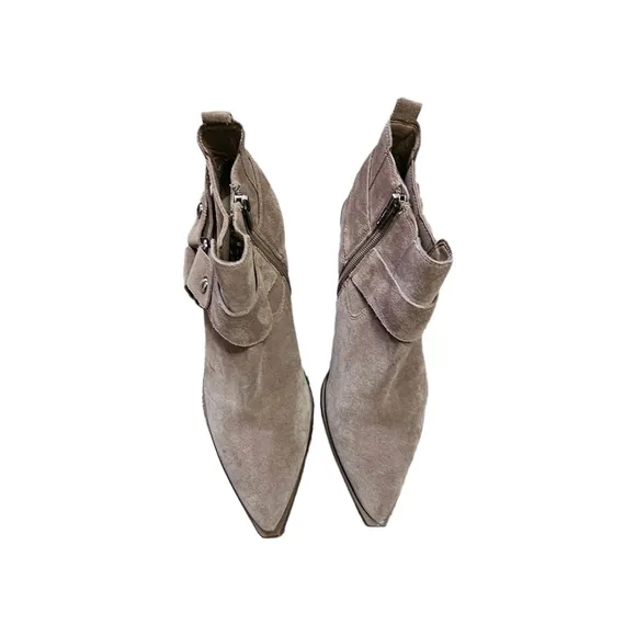 Vince Camuto suede moto boho western grey brown ankle boots cuban heel size 8.5