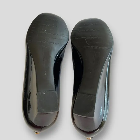 Vintage Stuart Weitzman Patent Leather Bow Wedge Pumps Black Women's