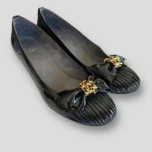 Vintage Stuart Weitzman Patent Leather Bow Wedge Pumps Black Women's