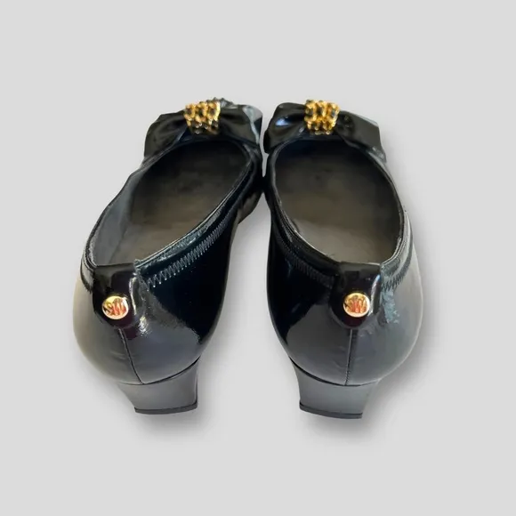 Vintage Stuart Weitzman Patent Leather Bow Wedge Pumps Black Women's