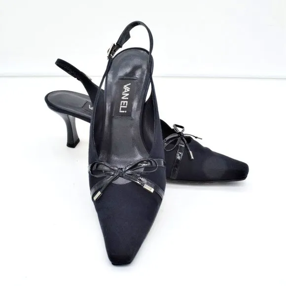 Vintage Vaneli Navy Slingback Pumps with Bows EUC