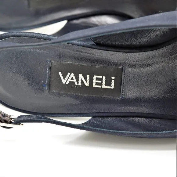 Vintage Vaneli Navy Slingback Pumps with Bows EUC