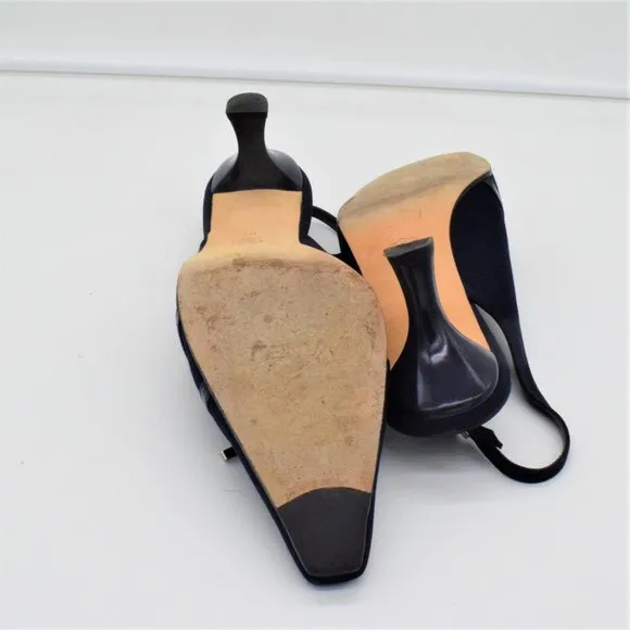 Vintage Vaneli Navy Slingback Pumps with Bows EUC
