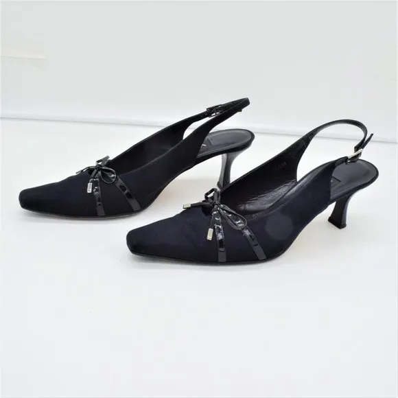 Vintage Vaneli Navy Slingback Pumps with Bows EUC