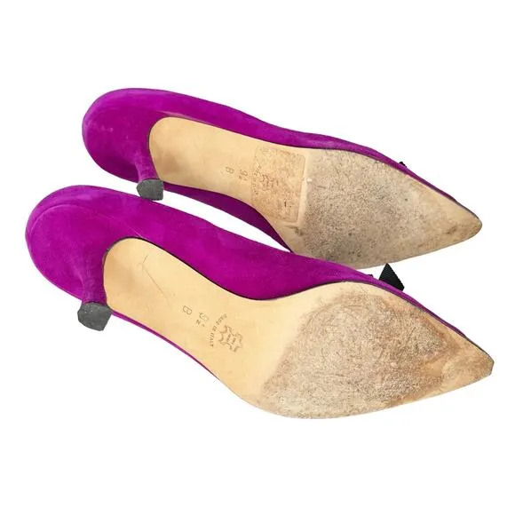 Vintage Y2K Isaac Mizrahi Suede Heels Pointed Toe Ribbon Trim Purple Black 9.5