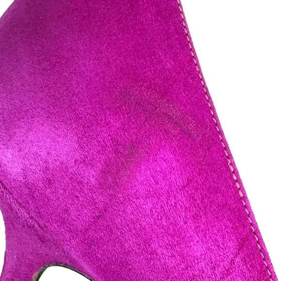 Vintage Y2K Isaac Mizrahi Suede Heels Pointed Toe Ribbon Trim Purple Black 9.5