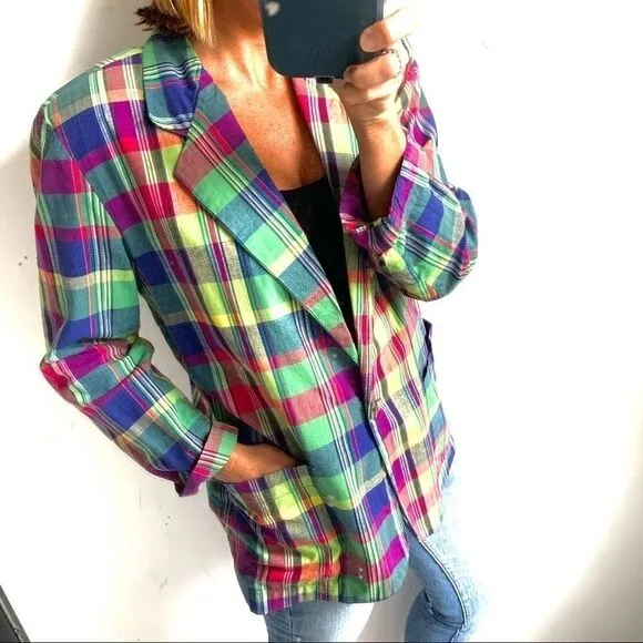 Vintage 80’s Perry Ellis Cotton Plaid Fall Jacket