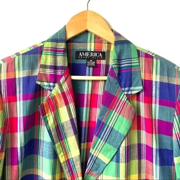 Vintage 80’s Perry Ellis Cotton Plaid Fall Jacket