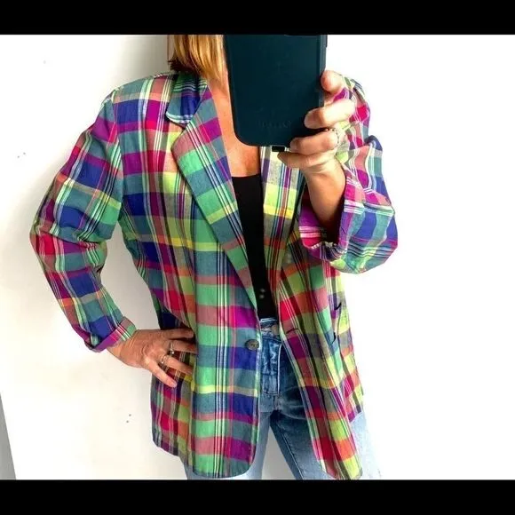 Vintage 80’s Perry Ellis Cotton Plaid Fall Jacket