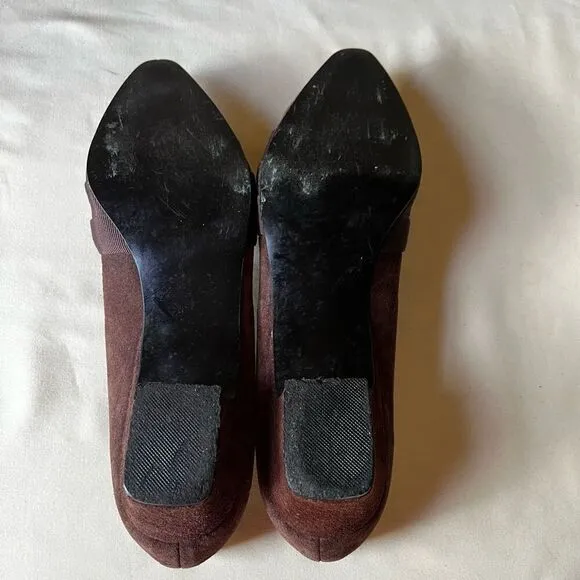 Vintage 90s Brown Suede Pumps Pointed Toe Slip On Kitten Heel Women’s 10