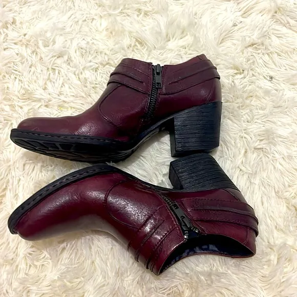 Women’s Born Western Leather Ankle Booties Shelby Harness, Size:8, Burgundy