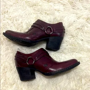 Women’s Born Western Leather Ankle Booties Shelby Harness, Size:8, Burgundy