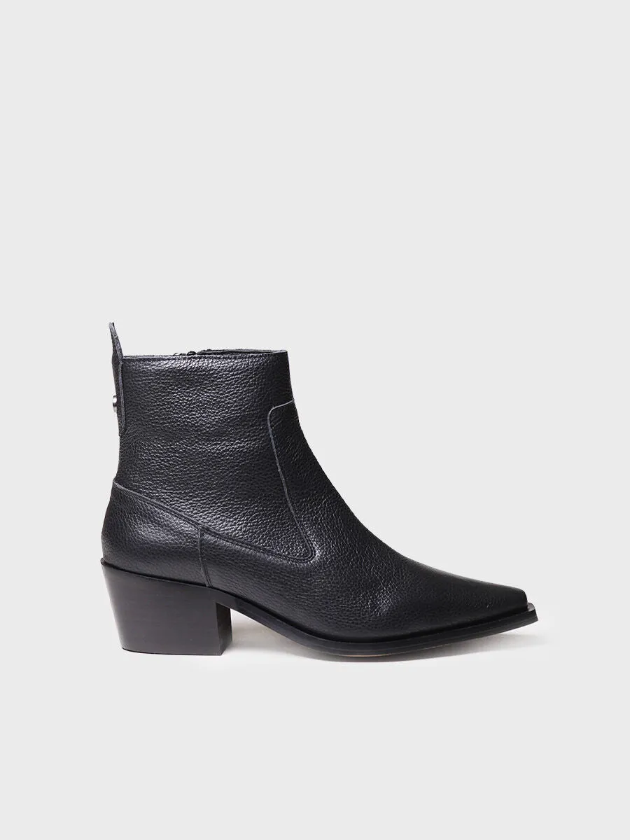 Women's Leather Ankle boot in Black - IKIA-P