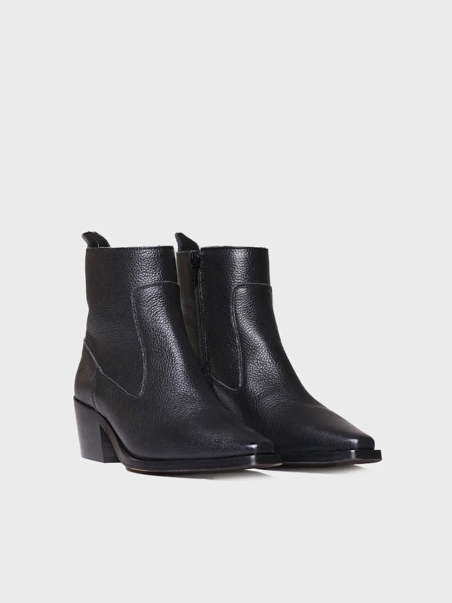 Women's Leather Ankle boot in Black - IKIA-P