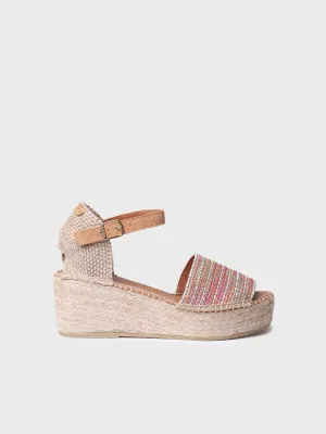 Women's peep toe espadrilles in MULTI coloured fabric - IVET-CL