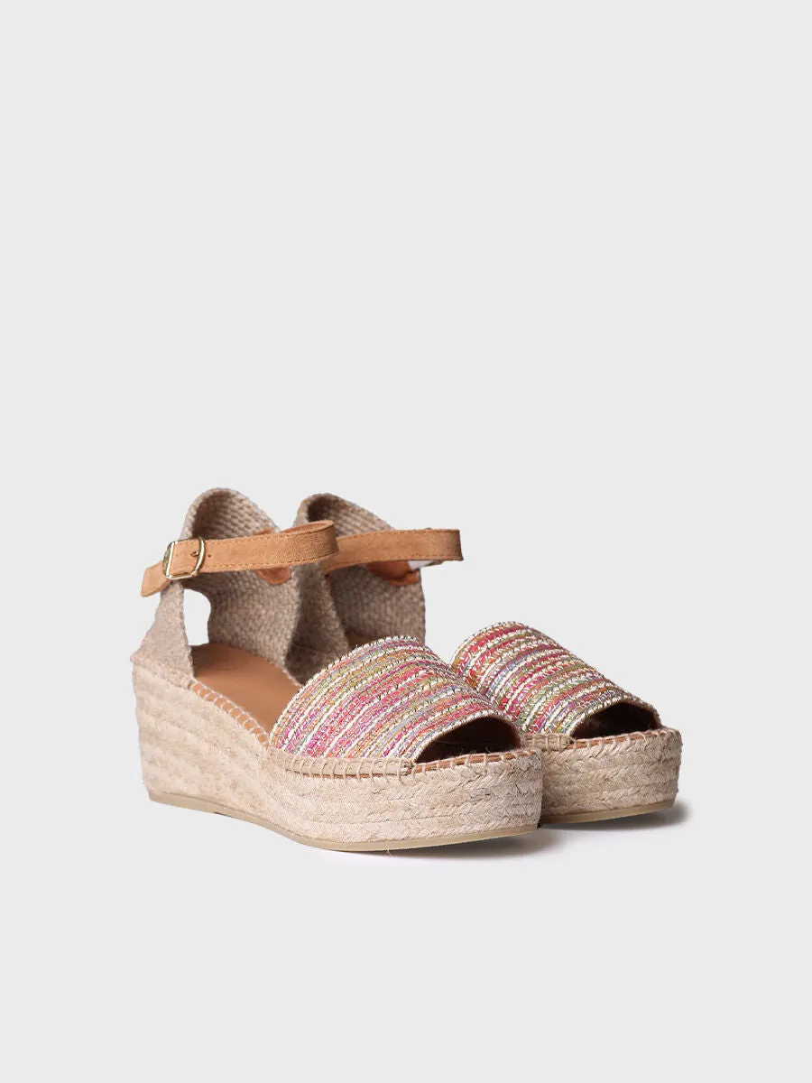 Women's peep toe espadrilles in MULTI coloured fabric - IVET-CL