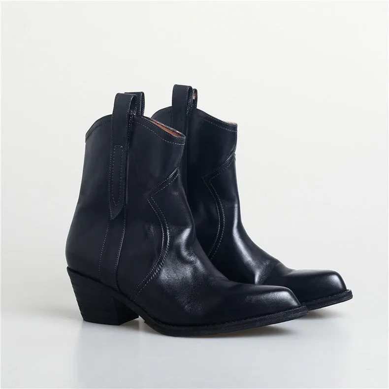 Women's Pointed Toe Mid Heel Plus Size Long Rider Side Zip Short Boots
