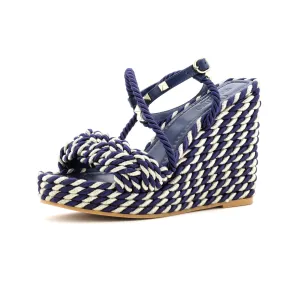 Women's Rockstud Torchon Espadrille Wedge Sandals Leather and Cord