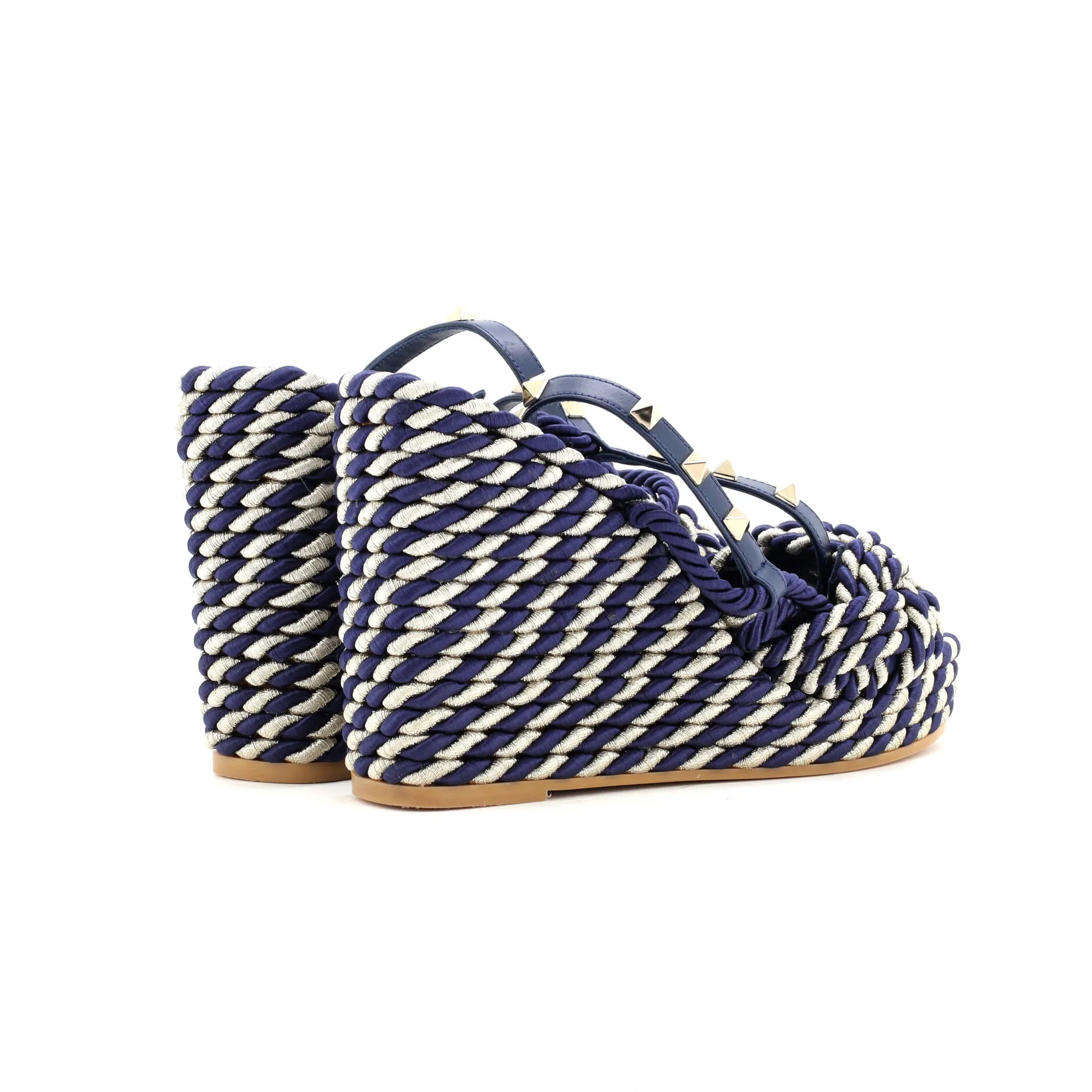 Women's Rockstud Torchon Espadrille Wedge Sandals Leather and Cord