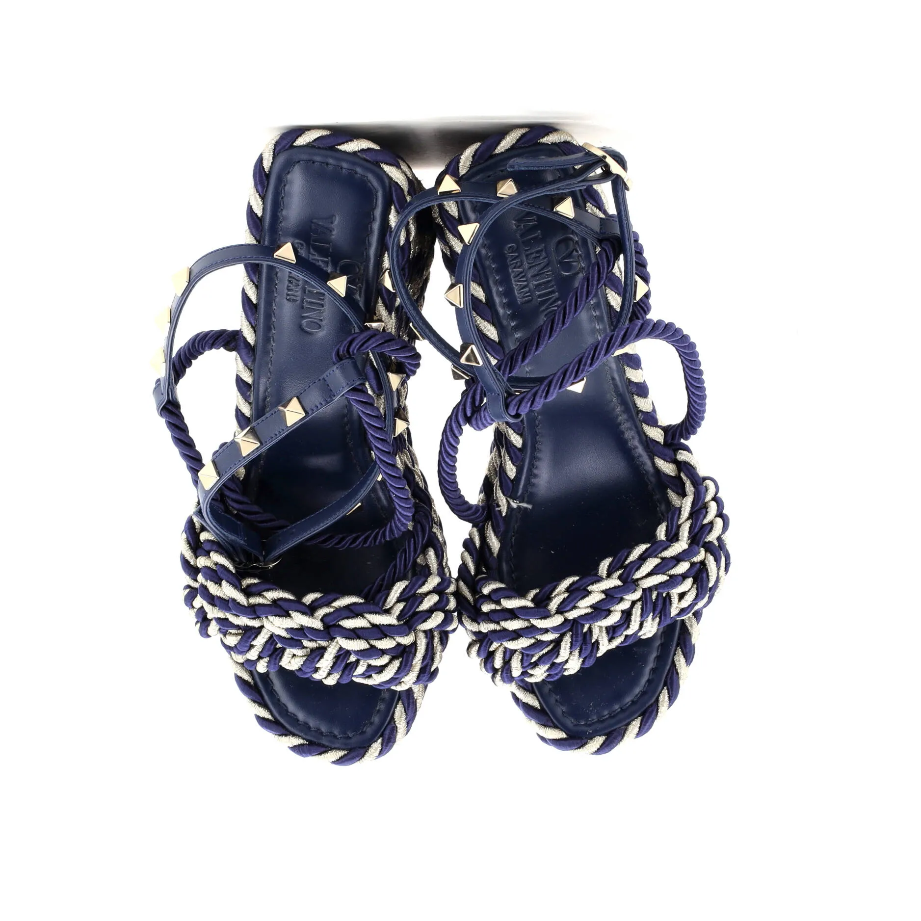 Women's Rockstud Torchon Espadrille Wedge Sandals Leather and Cord