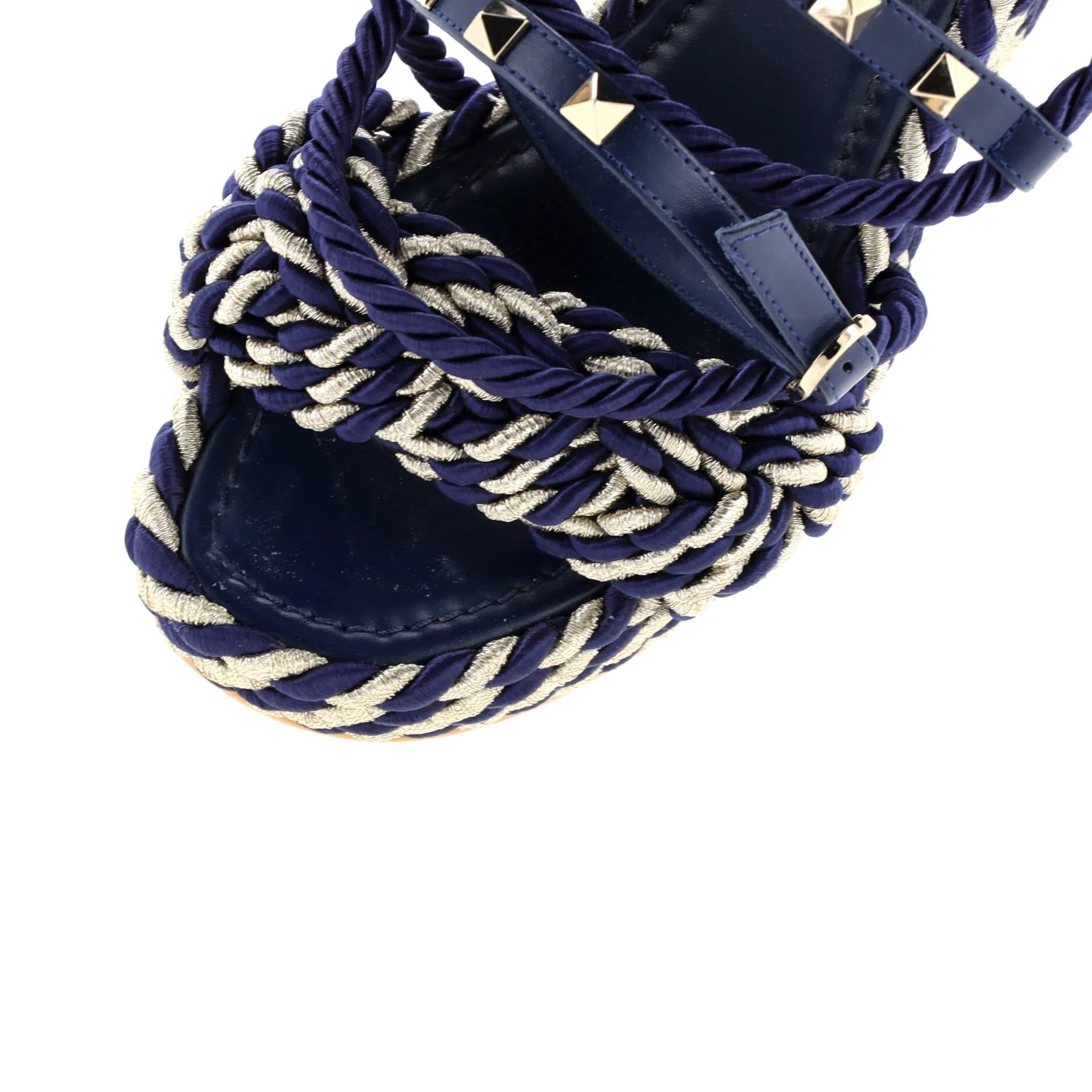 Women's Rockstud Torchon Espadrille Wedge Sandals Leather and Cord