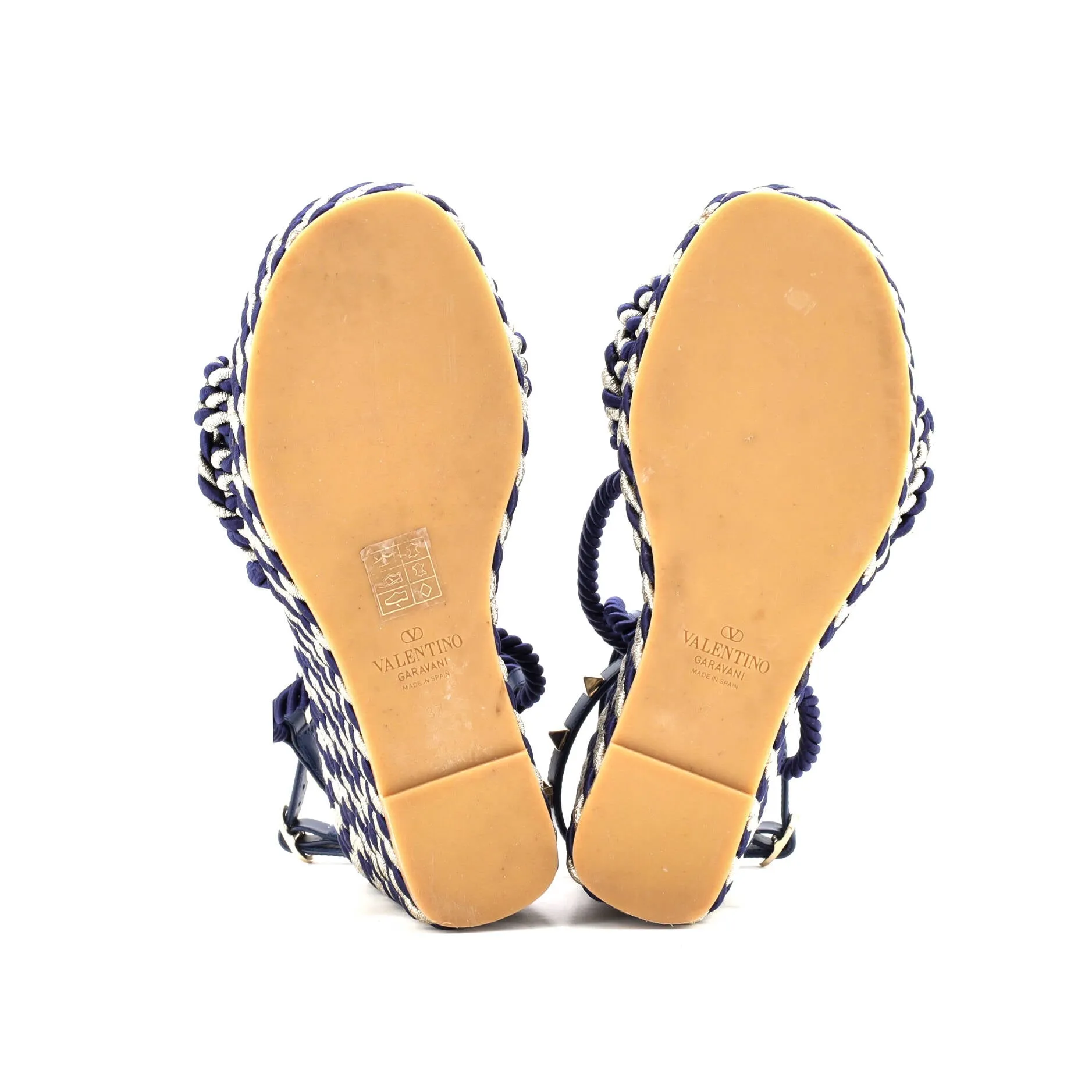 Women's Rockstud Torchon Espadrille Wedge Sandals Leather and Cord