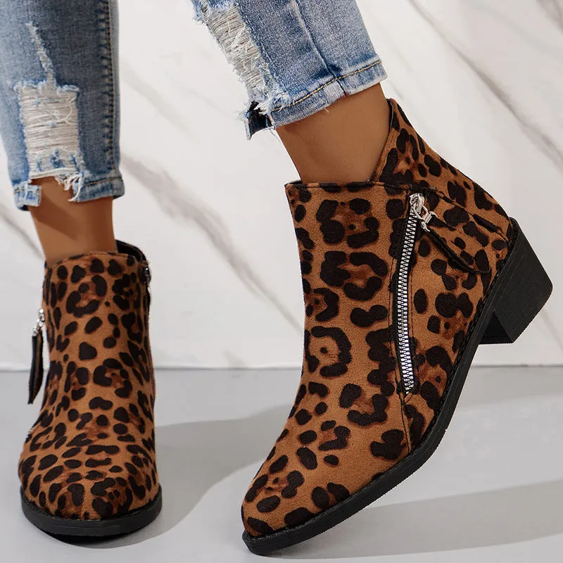 Women's Suede Rubber Cloth Fashion Boots Chunky Heel Booties