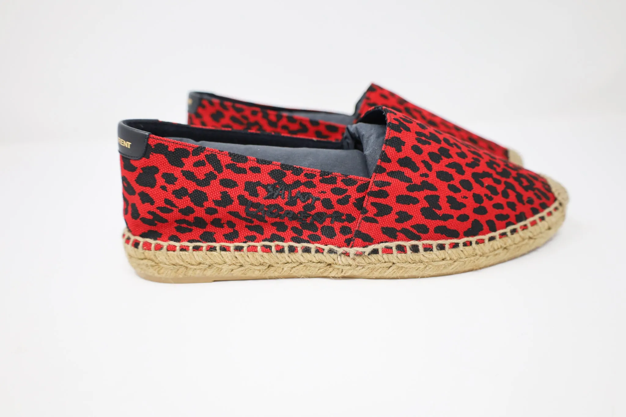 Yves Saint Laurent Embroidered Espadrilles in Animal Print Canvas