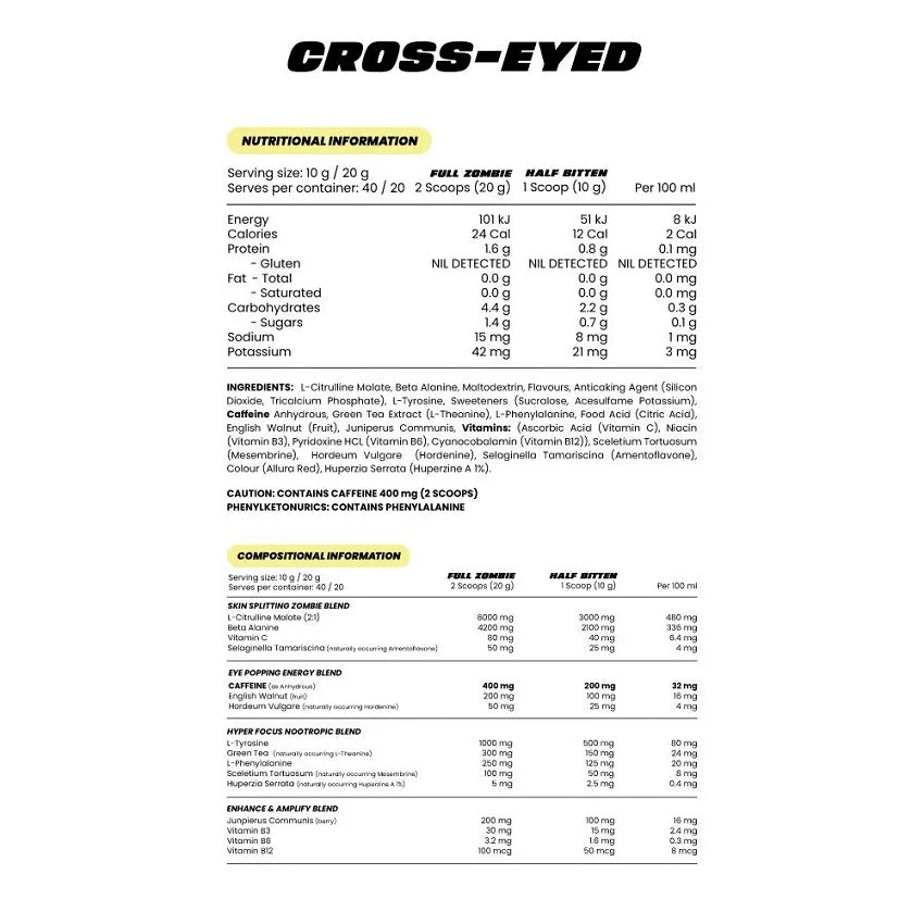 ZOMBIE LABS CROSS-EYED PRE-WORKOUT 40 SERVES
